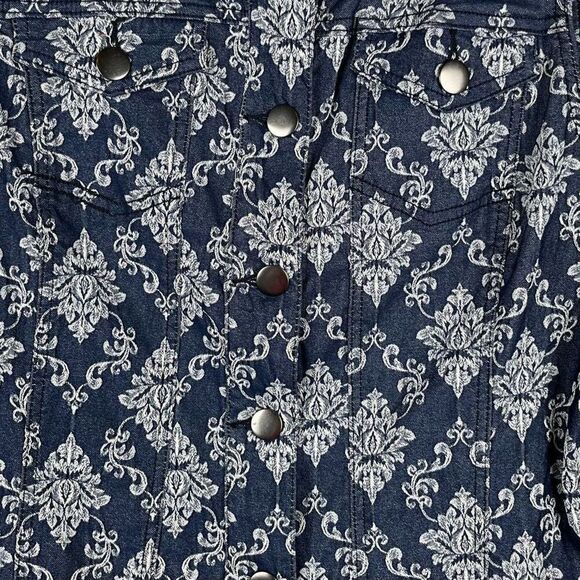 Baccini Floral Denim Style Sleeveless Button Down Collard Vest Large - Picture 2 of 9